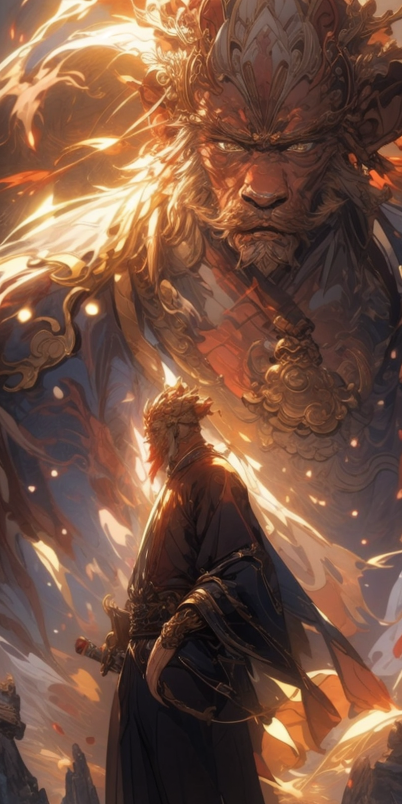 00137-3895810772-(masterpiece_1.2),best quality,zhongfenghua,realistic,_solo,a character standing in front of blonde,glowing monkey,transparent,_.png